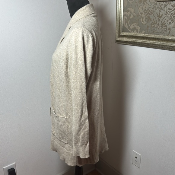 LOFT tan open front long cardigan sweater ribbed hem, collar and front sz M - Picture 2 of 6